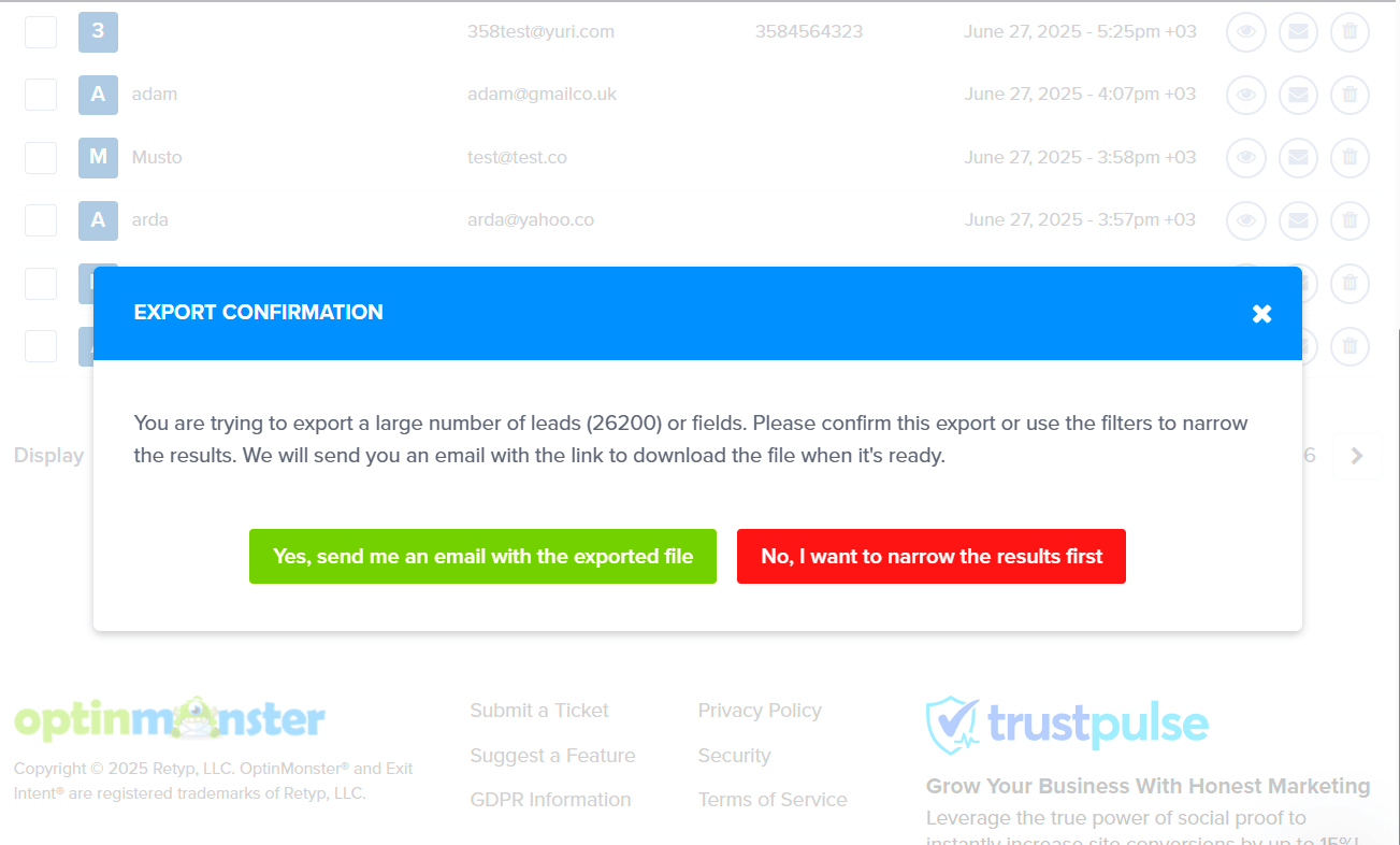 export_leads_modal - OptinMonster export leads modal
