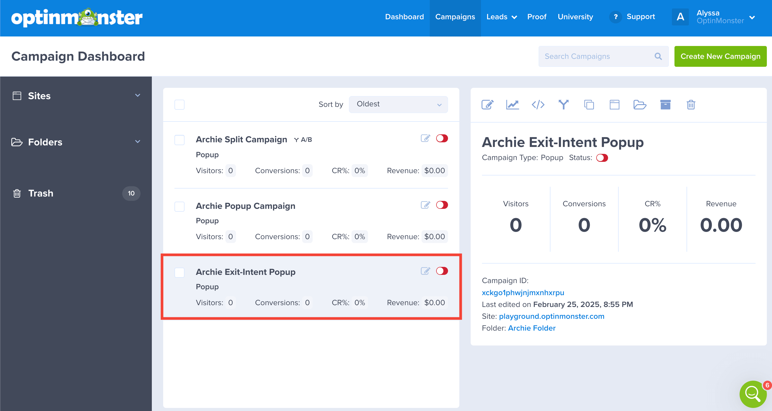 Select Campaign - OptinMonster