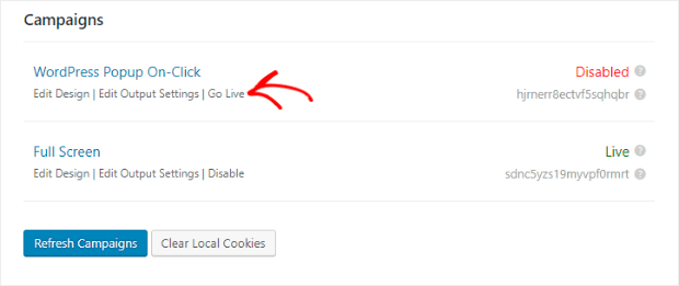 go_live_to_activate - OptinMonster click go live to activate campaign on wordpress site