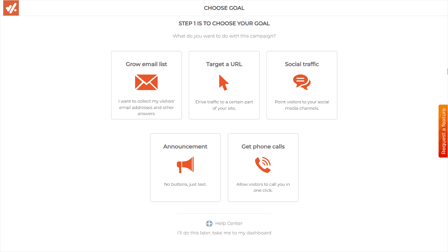 Choosing a campaign goal in Hello Bar - OptinMonster Choosing a campaign goal in Hello Bar
