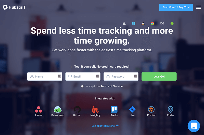hubstaffscreenshot - OptinMonster Hubstaff uses OptinMonster to increase free trial signups 21%