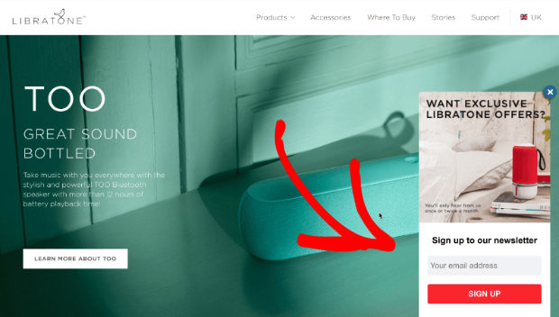 libratone signup form in a slidein campaign - OptinMonster libratone signup form in a slidein campaign