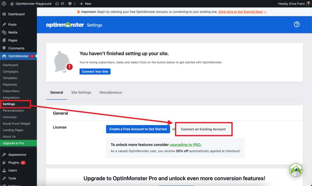 Connect your existing account to OptinMonster in WordPress. - OptinMonster Connect your existing account to OptinMonster in WordPress.