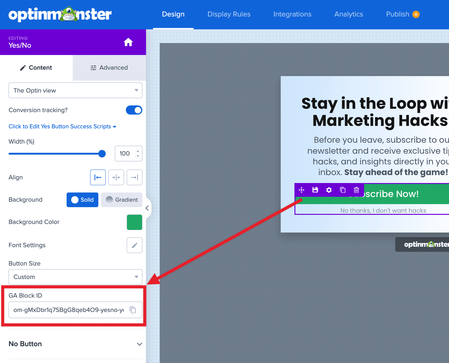 The GA Event ID for your OptinMonster campaign element is passed to Google Analytics for interaction event tracking. - OptinMonster The GA Event ID for your OptinMonster campaign element is passed to Google Analytics for interaction event tracking.