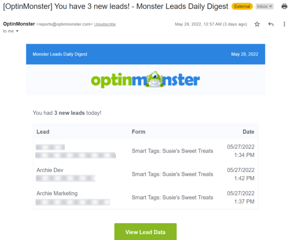 monster leads daily digest email - OptinMonster
