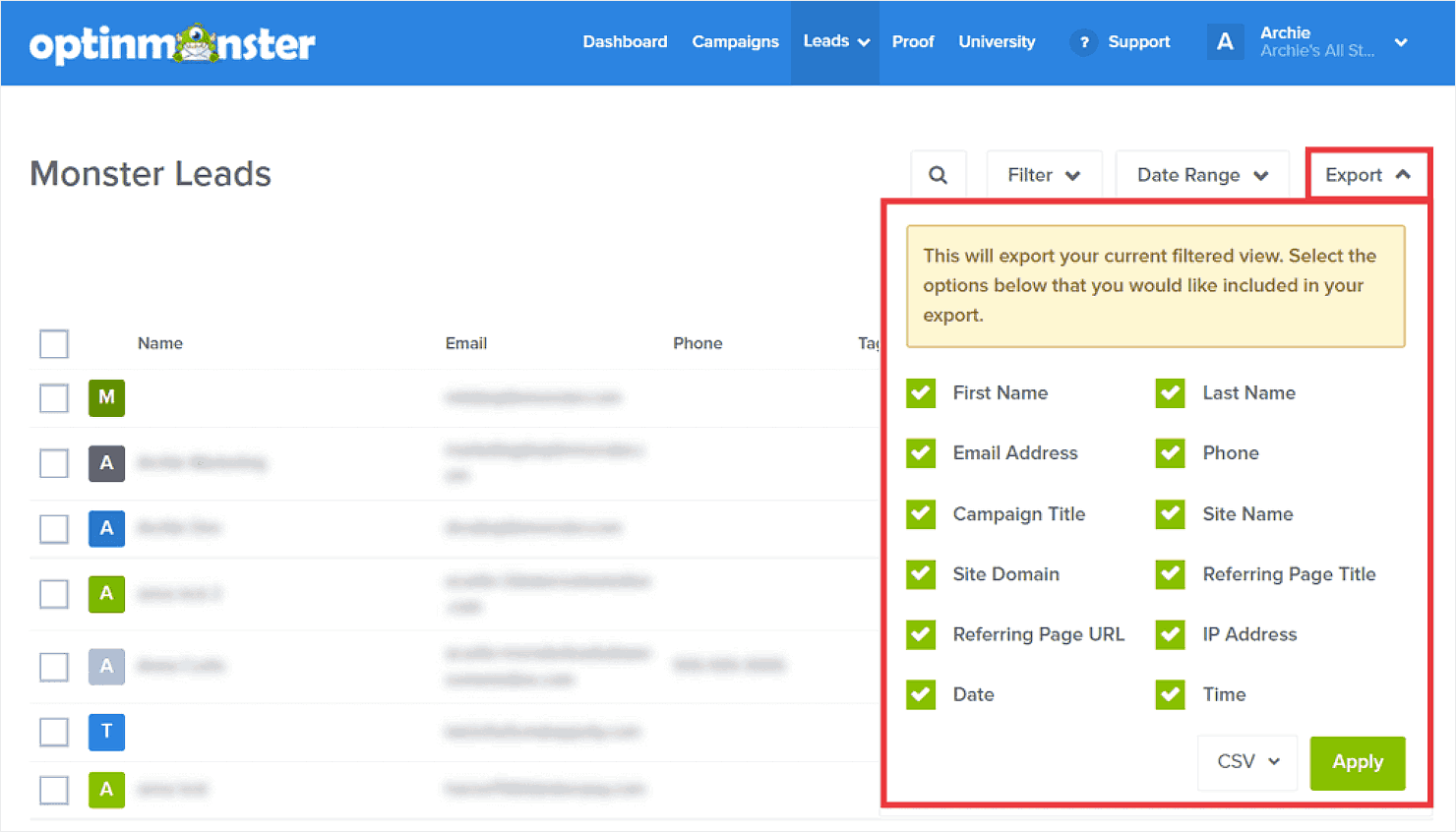 Storing leads in OptinMonster's Monster Leads feature - OptinMonster Storing leads in OptinMonster's Monster Leads feature
