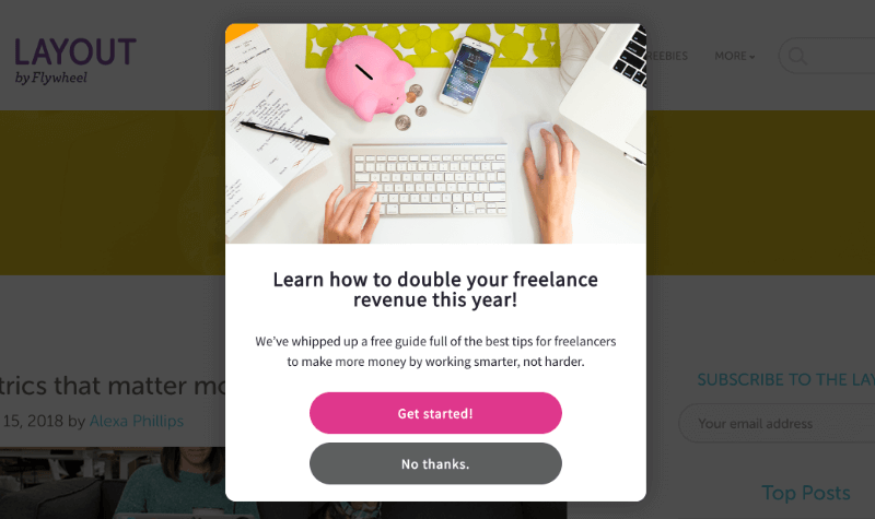 A OptinMonster campaign on the Flywheel blog targeted to appear only the business category - OptinMonster A OptinMonster campaign on the Flywheel blog targeted to appear only the business category