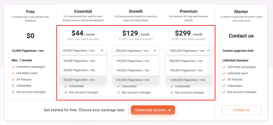 Adjusting OptiMonk's plans by increasing the pageviews - OptinMonster Adjusting OptiMonk's plans by increasing the pageviews