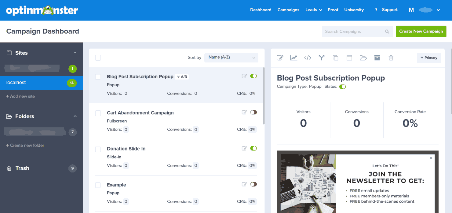 campaign dashboard - OptinMonster OptinMonster's campaign dashboard