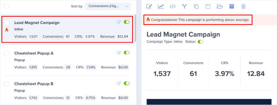 OptinMonster's fire signal, showing you which campaign is most successful - OptinMonster OptinMonster's fire signal, showing you which campaign is most successful