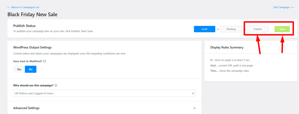 publish - OptinMonster publish