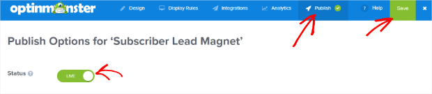 publish_save - OptinMonster publish and save your campaign