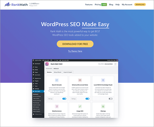 RankMath-home - OptinMonster Rank Math homepage