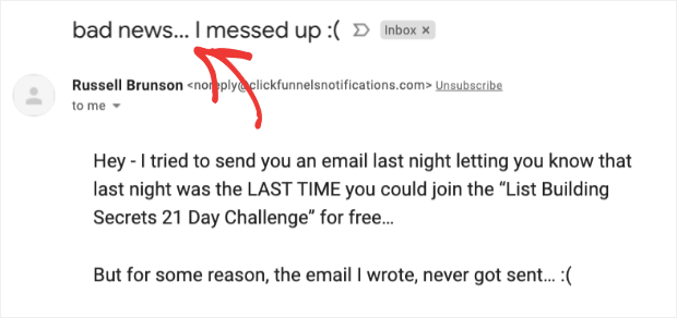 Russel Brunson Bad Subject Line-min - OptinMonster Russel Brunson Bad Subject Line