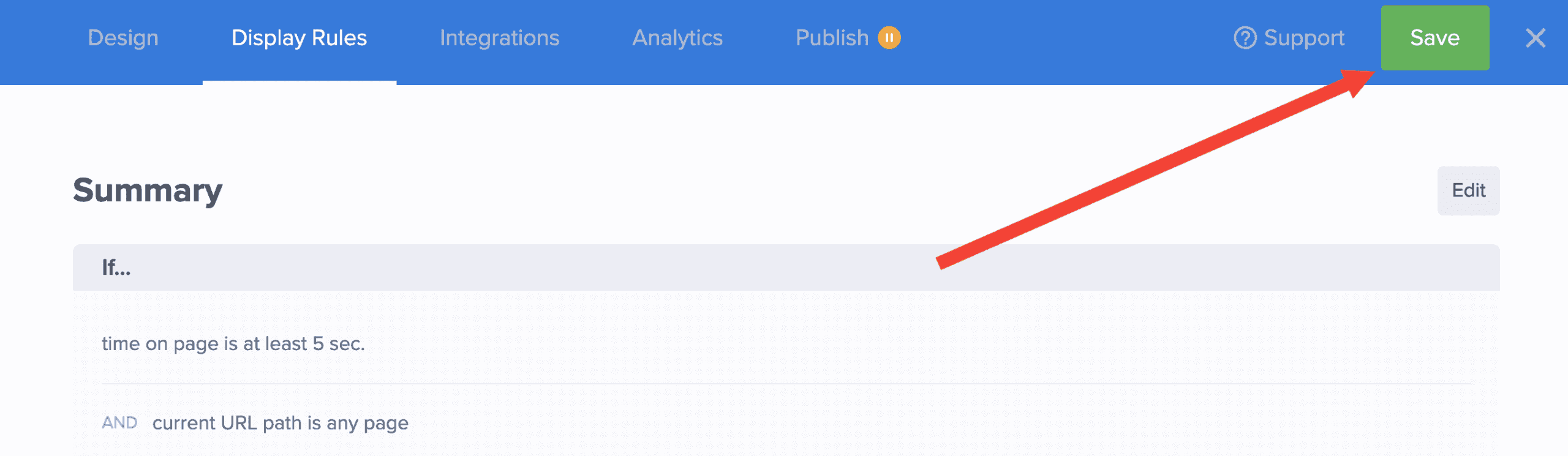 Number of pages viewed rule in OptinMonster. - OptinMonster save display rules mat - optinmonster