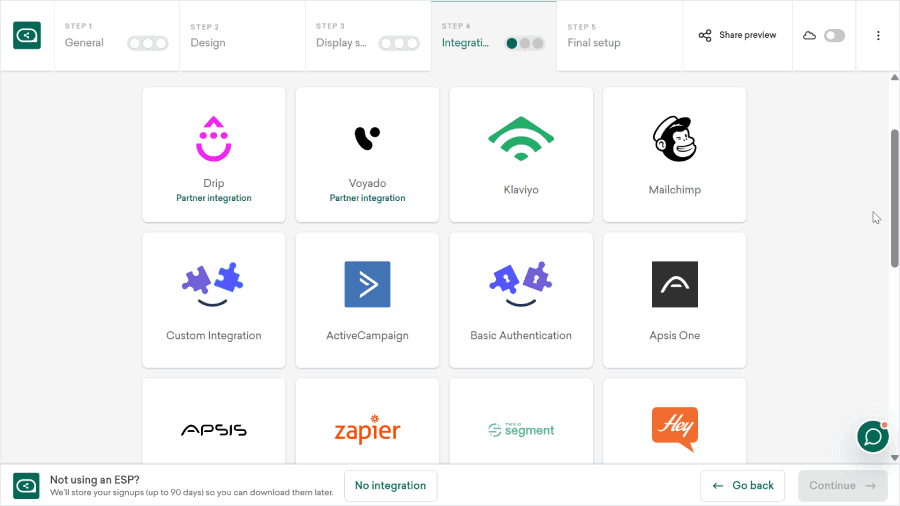 Sleeknote's integration options - OptinMonster Sleeknote's integration options