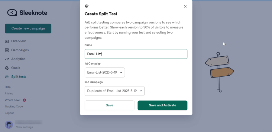Sleeknote's split testing feature - OptinMonster Sleeknote's split testing feature