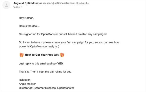 Text-based email from OptinMonster-min - OptinMonster Text-based email from OptinMonster