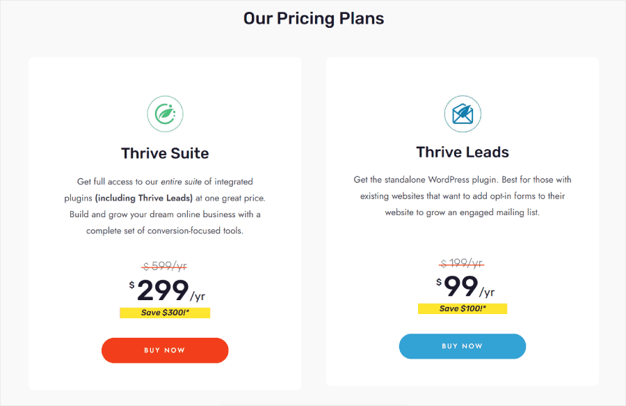 Thrive's pricing plans - OptinMonster Thrive's pricing plans