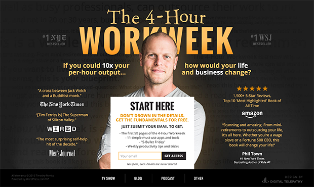 Tim Ferris Splash Page - OptinMonster Tim Ferris Splash Page