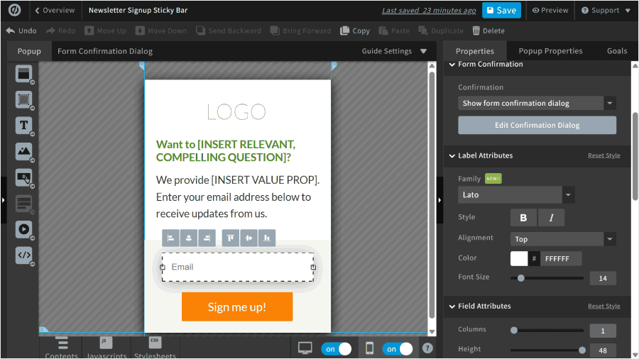 Unbounce's mobile view editor - OptinMonster Unbounce's mobile view editor